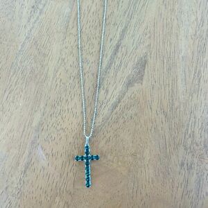 925 Sterling Silver Blue Green Cross Pendant Necklace New